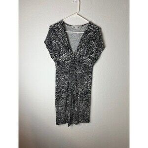 Diane von Furstenberg Dress Womens 2 Black White Ruched Print Stretch Viscose​